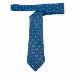 Hermes Blue Bird Print Silk Tie For Men -Deals Hermes Store luxury men hermes used accessories p13262 003