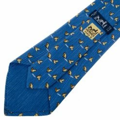 Hermes Blue Bird Print Silk Tie For Men -Deals Hermes Store luxury men hermes used accessories p13262 004
