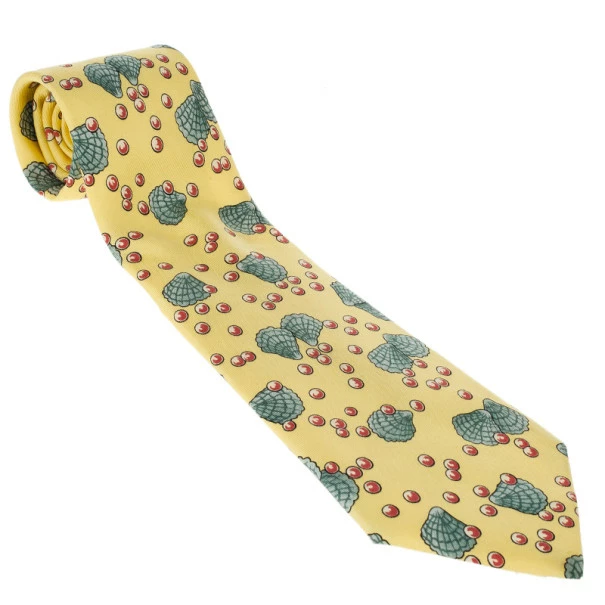 Hermes Yellow Shell And Pearl Print Tie For Men 3 Hermes Yellow Shell And Pearl Print Tie For Men