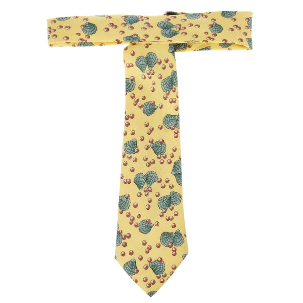 Hermes Yellow Shell And Pearl Print Tie For Men 5 Hermes Yellow Shell And Pearl Print Tie For Men - Image 3
