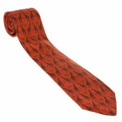 Hermes Orange Giraffe And Palm Tree Print Silk Tie For Men