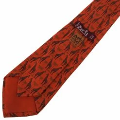 Hermes Orange Giraffe And Palm Tree Print Silk Tie For Men -Deals Hermes Store luxury men hermes used accessories p13264 004