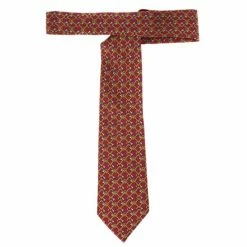 Hermes Red Trumpet Horns Print Silk Tie For Men -Deals Hermes Store luxury men hermes used accessories p13265 002