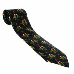 Hermes Black Love Bird Print Vintage Silk Tie For Men