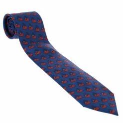 Hermes Blue Fishing Trawler Ships Boats Print Silk Tie For Men
