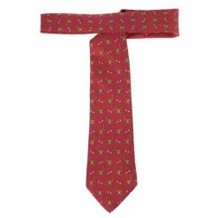 Hermes Red Ostrich And Egg Print Silk Tie For Men -Deals Hermes Store luxury men hermes used accessories p13272 0003