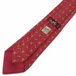 Hermes Red Ostrich And Egg Print Silk Tie For Men -Deals Hermes Store luxury men hermes used accessories p13272 0004