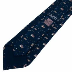Hermes Blue Dog And Bone Print Silk Tie For Men -Deals Hermes Store luxury men hermes used accessories p13274 004