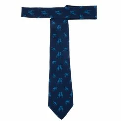 Hermes Blue Boxing Kangaroo Print Silk Tie For Men -Deals Hermes Store luxury men hermes used accessories p13275 002
