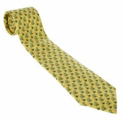 Hermes Yellow Frog Print Silk Vintage Tie For Men