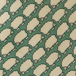 Hermes Green Sheep Print Silk Tie For Men -Deals Hermes Store luxury men hermes used accessories p13278 003