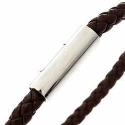 Hermes Goliath Burgundy Braided Leather Palladium Plated Bracelet For Men -Deals Hermes Store luxury men hermes used accessories p135066 003
