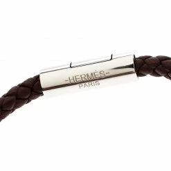 Hermes Goliath Burgundy Braided Leather Palladium Plated Bracelet For Men -Deals Hermes Store luxury men hermes used accessories p135066 006