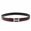 Hermes Burgundy/Black Togo And Box Calf Leather Guillochee H Buckle Reversible Belt 100cm For Men -Deals Hermes Store luxury men hermes used accessories p135739 001