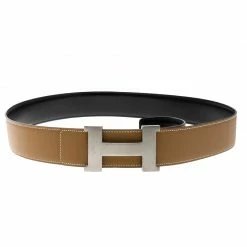 Hermes Brown/Black Swift And Box Calf Leather Constance 2 Buckle Belt 110cm For Men
