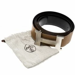 Hermes Brown/Black Swift And Box Calf Leather Constance 2 Buckle Belt 110cm For Men -Deals Hermes Store luxury men hermes used accessories p135753 006