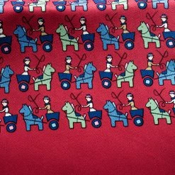 Hermes Red Horse Carriage Printed Silk Pocket Square For Men -Deals Hermes Store luxury men hermes used accessories p141868 004