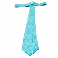 Hermes Vintage Aqua Blue Astract Print Silk Tie For Men -Deals Hermes Store luxury men hermes used accessories p142773 0003