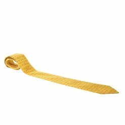 Hermes Vintage Mustard Yellow Circle Print Silk Tie For Men