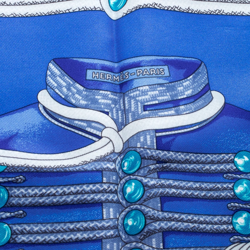 Hermes Blue Brandebourgs Military Printed Silk Pocket Square For Men 8 Hermes Blue Brandebourgs Military Printed Silk Pocket Square For Men - Image 6