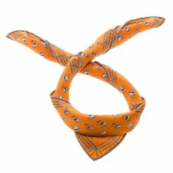 Hermes Orange Equestrian Fence Printed Silk Pocket Square For Men -Deals Hermes Store luxury men hermes used accessories p145881 0003