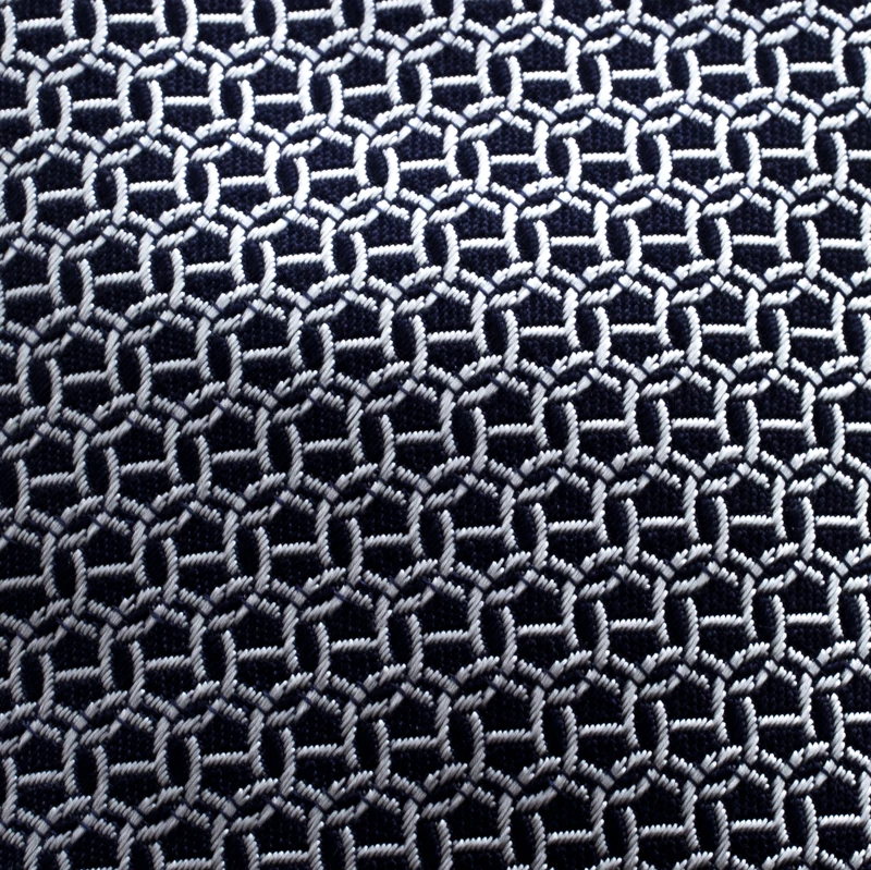 Hermes Navy Blue And White Maille H Silk Jacquard Tie For Men 4 Hermes Navy Blue And White Maille H Silk Jacquard Tie For Men - Image 2