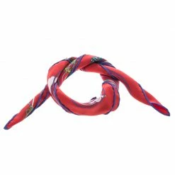 Hermes La Maison Des Carres Red Printed Silk Pocket Square For Men