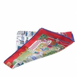 Hermes La Maison Des Carres Red Printed Silk Pocket Square For Men -Deals Hermes Store luxury men hermes used accessories p145907 0005