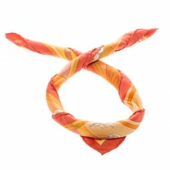 Hermes Della Cavalleria Orange Printed Silk Pocket Square For Men -Deals Hermes Store luxury men hermes used accessories p145912 0003