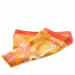 Hermes Della Cavalleria Orange Printed Silk Pocket Square For Men -Deals Hermes Store luxury men hermes used accessories p145912 0005