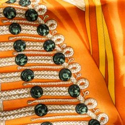 Hermes Orange Brandebourgs Military Printed Silk Pocket Square For Men -Deals Hermes Store luxury men hermes used accessories p145919 0004