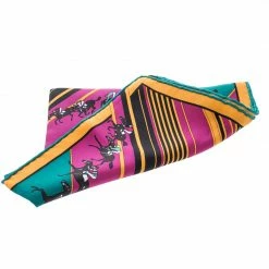 Hermes Multicolor Striped Equestrian Horse Race Print Silk Pocket Square For Men -Deals Hermes Store luxury men hermes used accessories p145926 0004