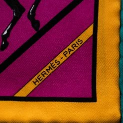 Hermes Multicolor Striped Equestrian Horse Race Print Silk Pocket Square For Men -Deals Hermes Store luxury men hermes used accessories p145926 0006
