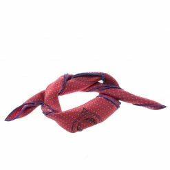 Hermes Red And Blue Mors De Selle Printed Polka Dotted Silk Pocket Square For Men