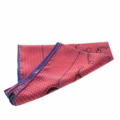 Hermes Red And Blue Mors De Selle Printed Polka Dotted Silk Pocket Square For Men -Deals Hermes Store luxury men hermes used accessories p145937 005