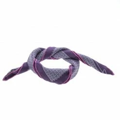 Hermes Purple Cursive H Pattern Printed Silk Pocket Square For Men