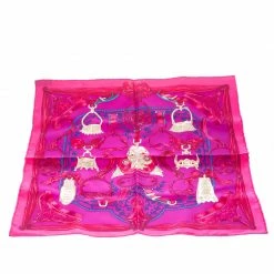 Hermes Pink Etriers Printed Silk Pocket Square For Men -Deals Hermes Store luxury men hermes used accessories p145968 0002