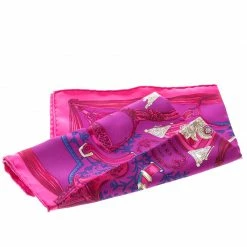 Hermes Pink Etriers Printed Silk Pocket Square For Men -Deals Hermes Store luxury men hermes used accessories p145968 0005