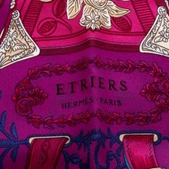 Hermes Pink Etriers Printed Silk Pocket Square For Men -Deals Hermes Store luxury men hermes used accessories p145968 0006