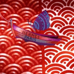 Hermes Red Bateau Fleuri Printed Silk Pocket Square For Men -Deals Hermes Store luxury men hermes used accessories p145971 0006