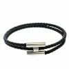 Hermes Tournis Tresse Black Leather Palladium Plated Bracelet For Men