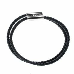 Hermes Tournis Tresse Black Leather Palladium Plated Bracelet For Men -Deals Hermes Store luxury men hermes used accessories p146207 004