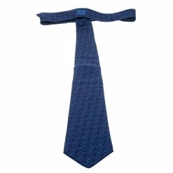 Hermes Blue Geometric Printed Silk Tie For Men -Deals Hermes Store luxury men hermes used accessories p146461 0003