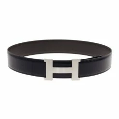 Hermes Black Leather H Buckle Belt 80CM For Men