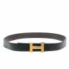 Hermes Hermès Black/Dark Brown Leather Reversible Gold Brushed Finished H Buckle Belt 95cm For Men -Deals Hermes Store luxury men hermes used accessories p149855 001