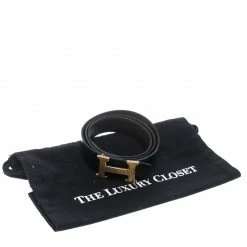 Hermes Hermès Black/Dark Brown Leather Reversible Gold Brushed Finished H Buckle Belt 95cm For Men -Deals Hermes Store luxury men hermes used accessories p149855 006