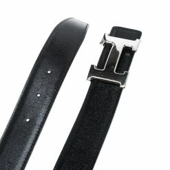 Hermes Hermès Black/Blue Leather Reversible Silver Metal Finished H Buckle Belt 105 CM For Men -Deals Hermes Store luxury men hermes used accessories p149858 004