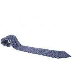 Hermes Vintage Navy Blue Link Printed Silk Tie For Men