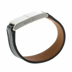 Hermes USB Flash Drive Black Leather Silver Tone Bracelet For Men -Deals Hermes Store luxury men hermes used accessories p156707 0003