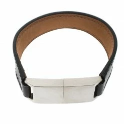 Hermes USB Flash Drive Black Leather Silver Tone Bracelet For Men -Deals Hermes Store luxury men hermes used accessories p156707 0006